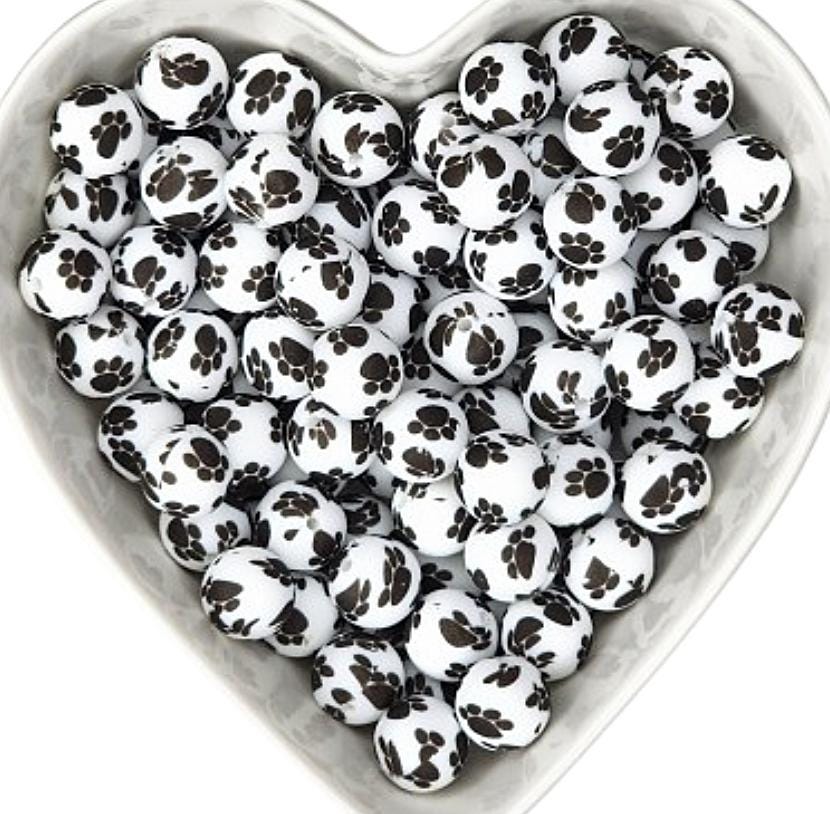 15mm Paw Print Silicone Beads