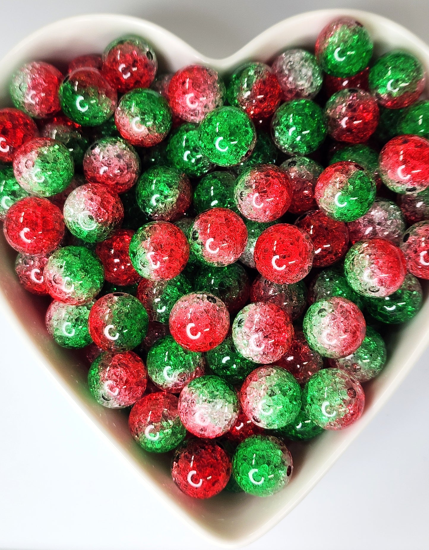 16mm Christmas Red & Green Crackle Beads