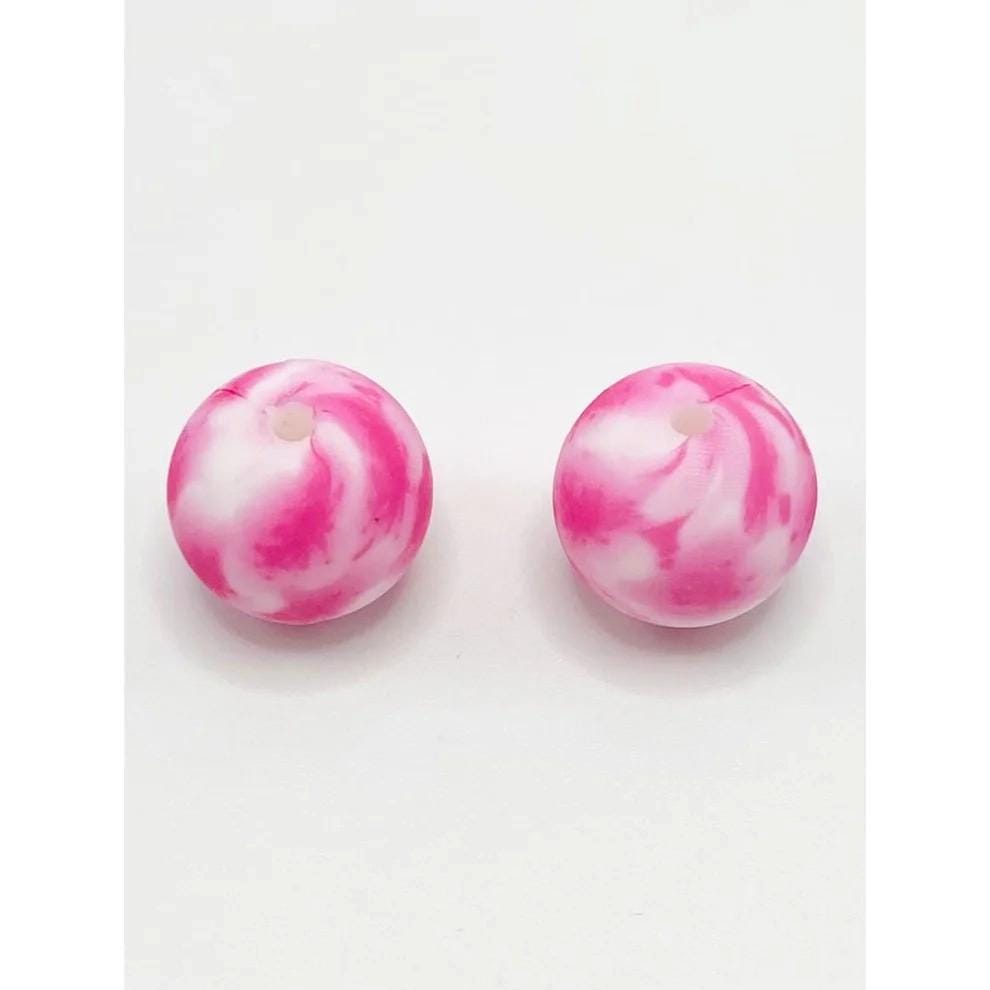 15mm Pink Tie Dye Silicone Beads
