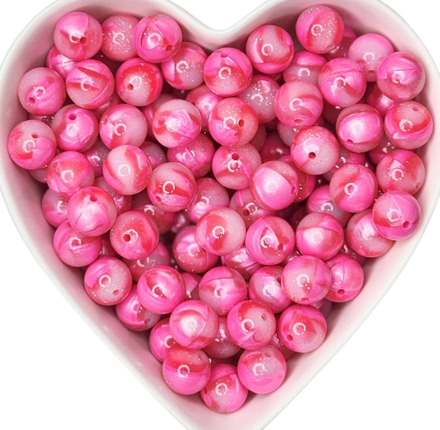 15mm Pretty in Pink Glossy Glitter Swirl Beads