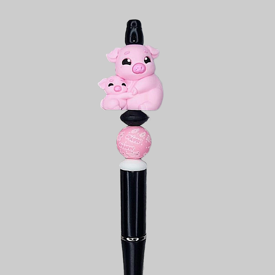 3D Mama & Baby Pig Beaded Pen