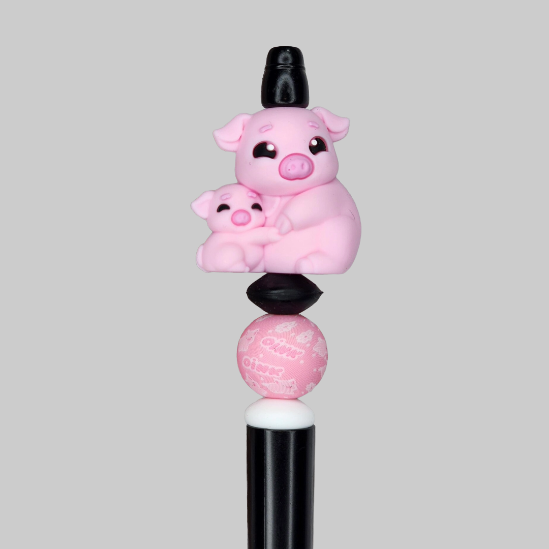 3D Mama & Baby Pig Beaded Pen