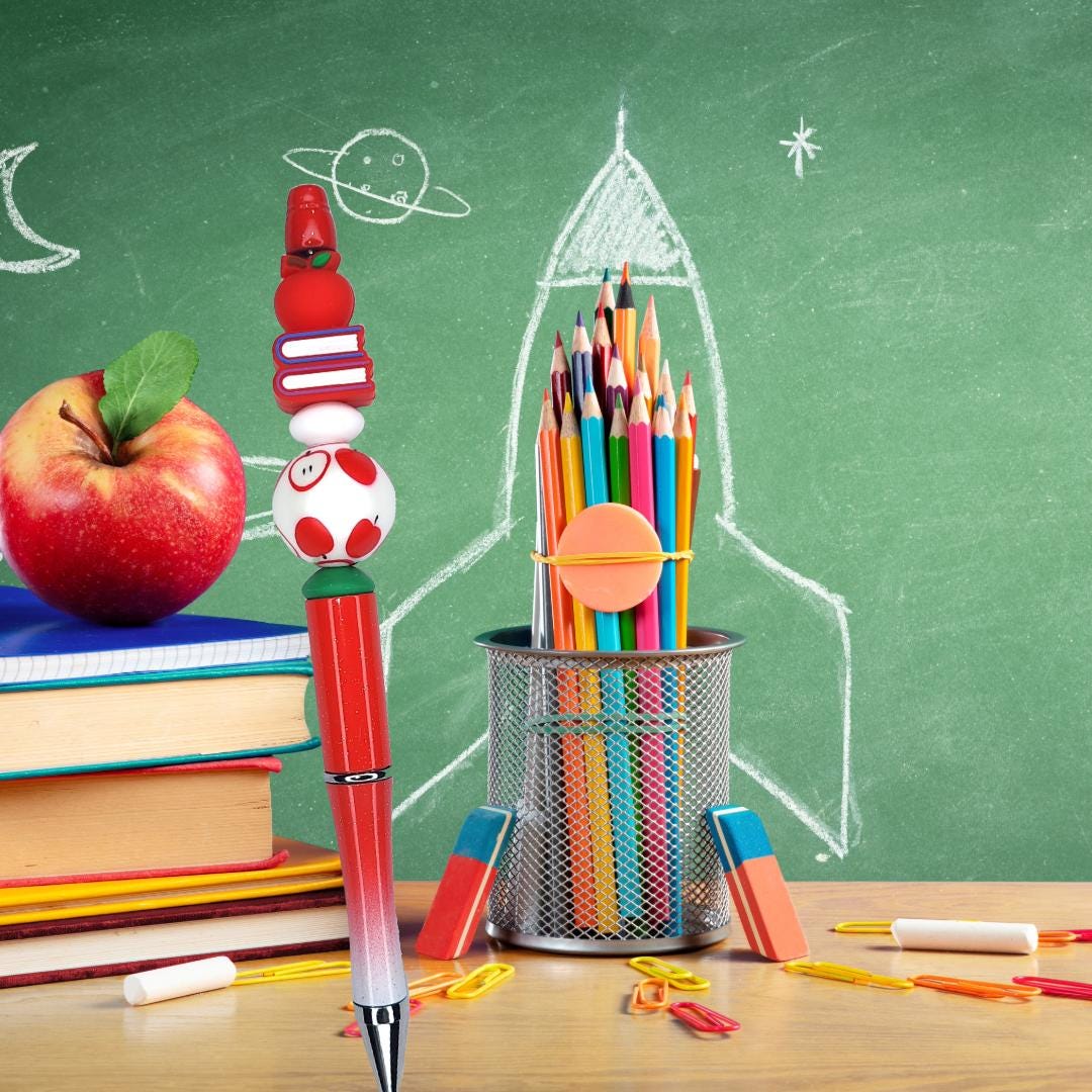 3D Teacher Apple & Books Beaded Pen