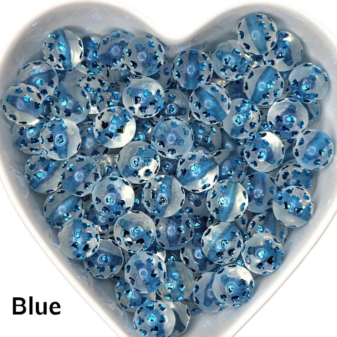 16mm Shiny Color Hearts/Clear Acrylic Beads