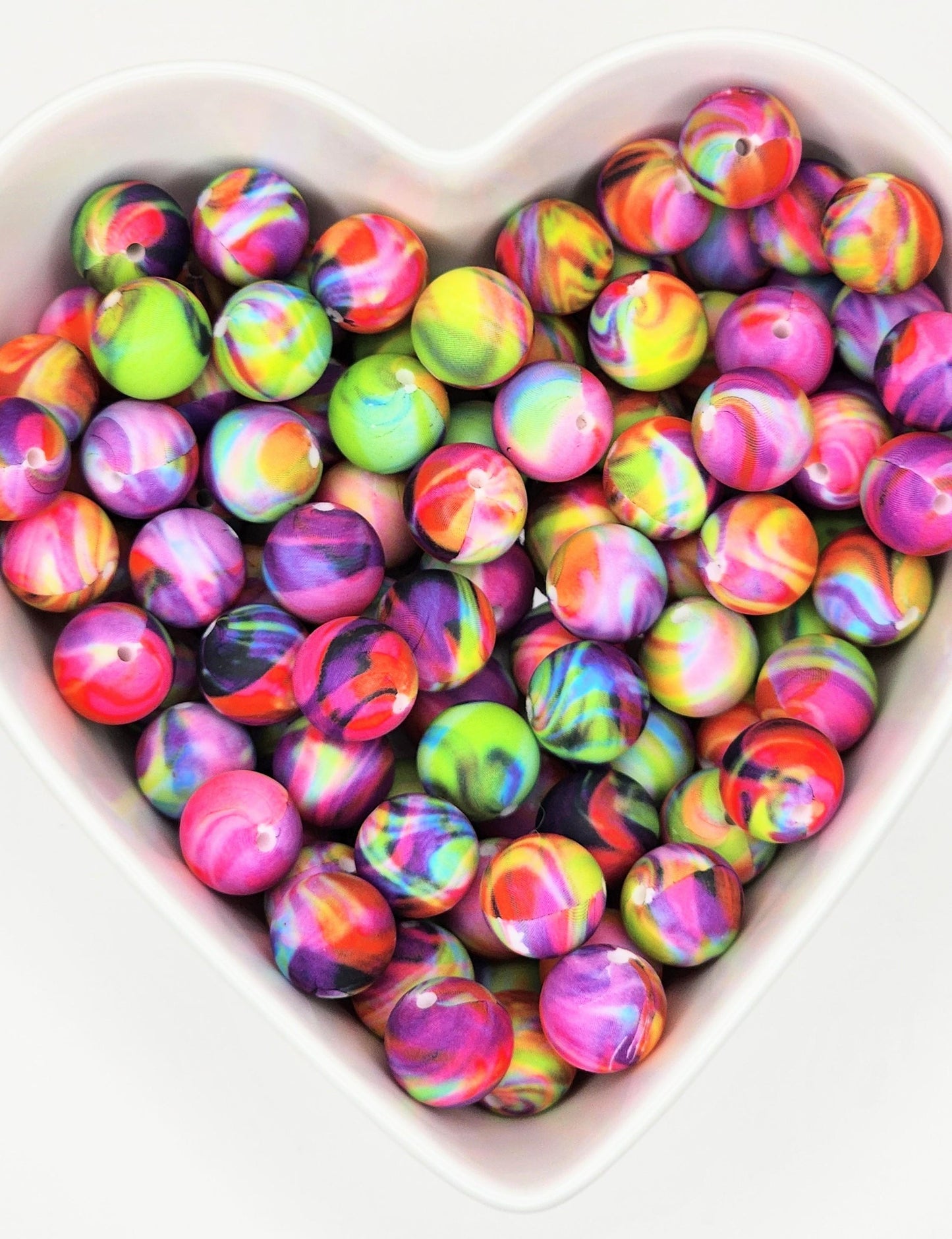 15mm Neon Swirl Silicone Beads