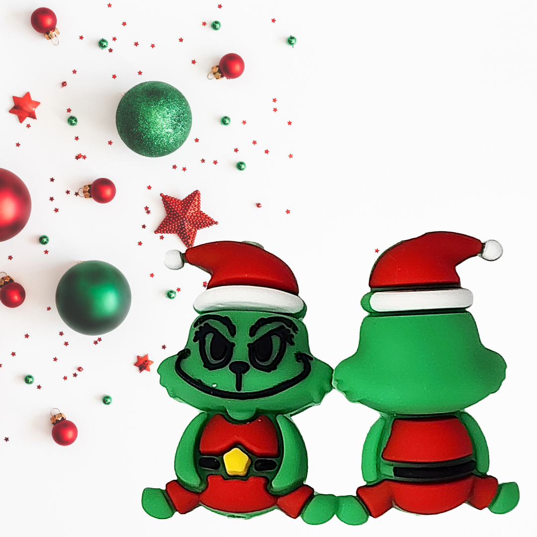 3D Christmas Hat Mean Green Guy Focal Bead