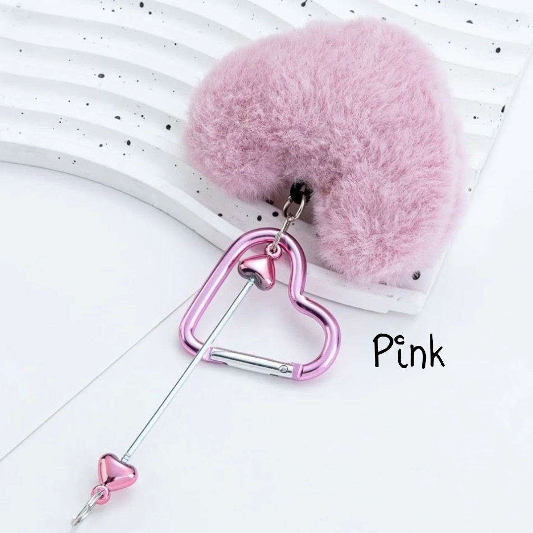 Heart Beadable Keychains w/ Large Pom Pom Heart