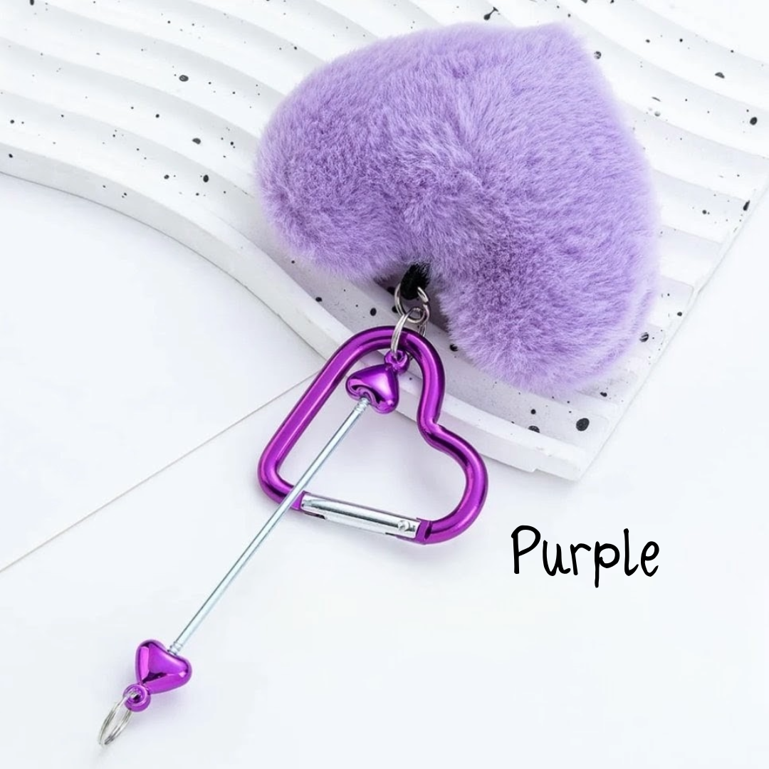 Heart Beadable Keychains w/ Large Pom Pom Heart