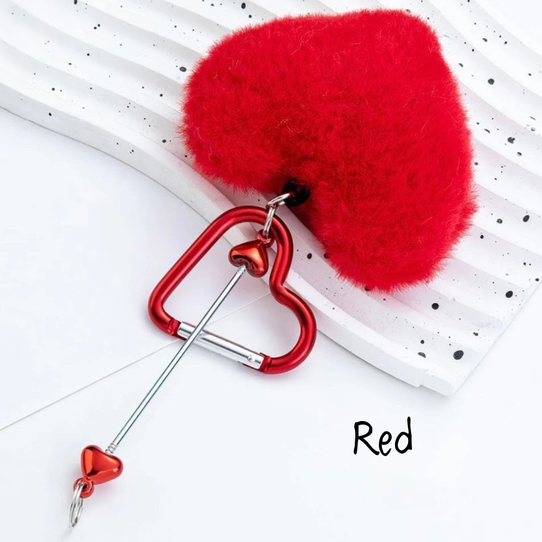 Heart Beadable Keychains w/ Large Pom Pom Heart