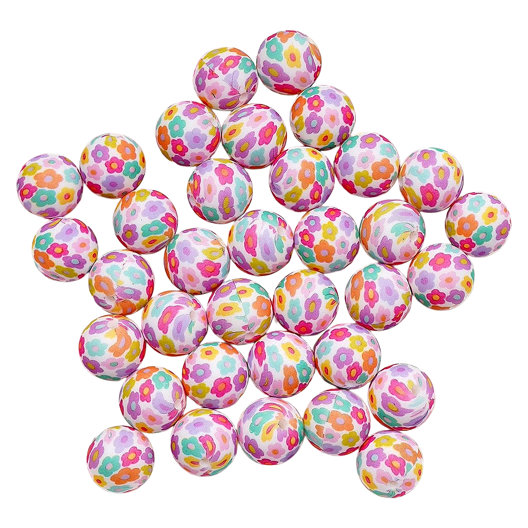 15mm Colored Flowers Silicone Beads