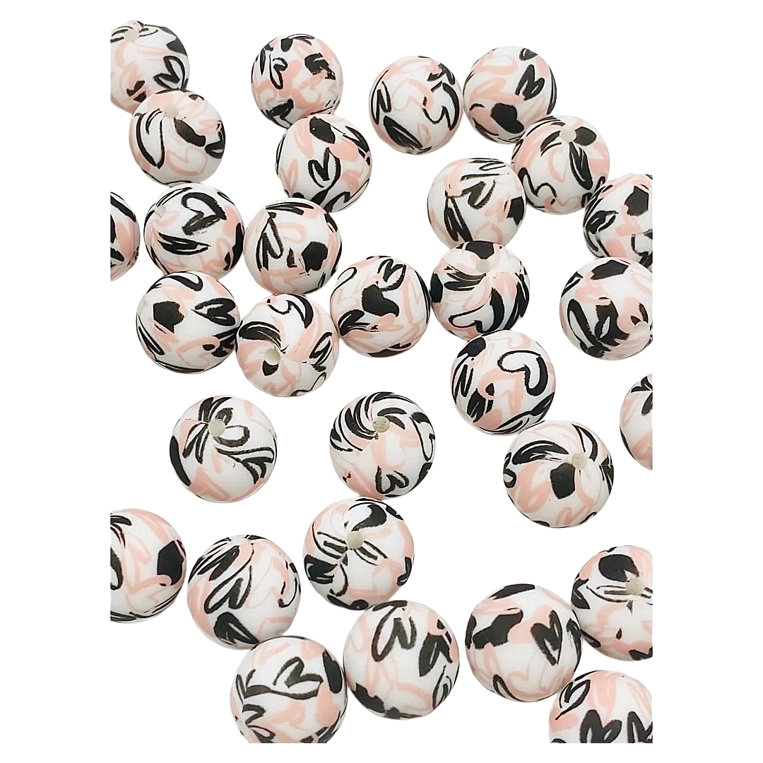 15mm Double Heart Printed Silicone Beads