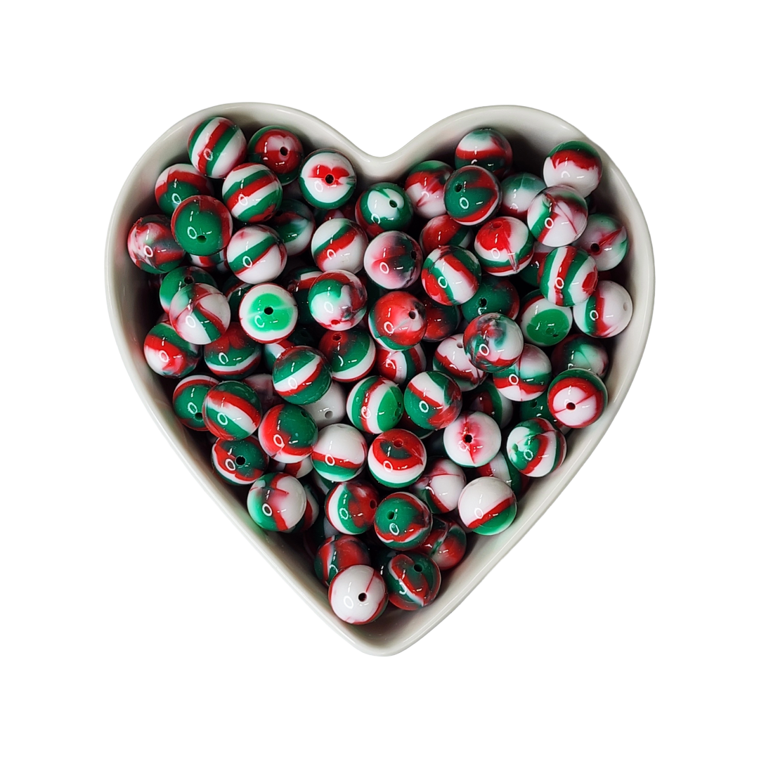 15mm Peppermint Kiss Glossy Swirl Beads
