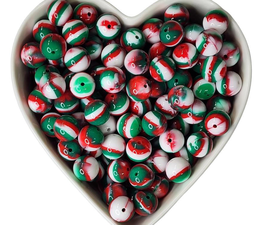 15mm Peppermint Kiss Glossy Swirl Beads