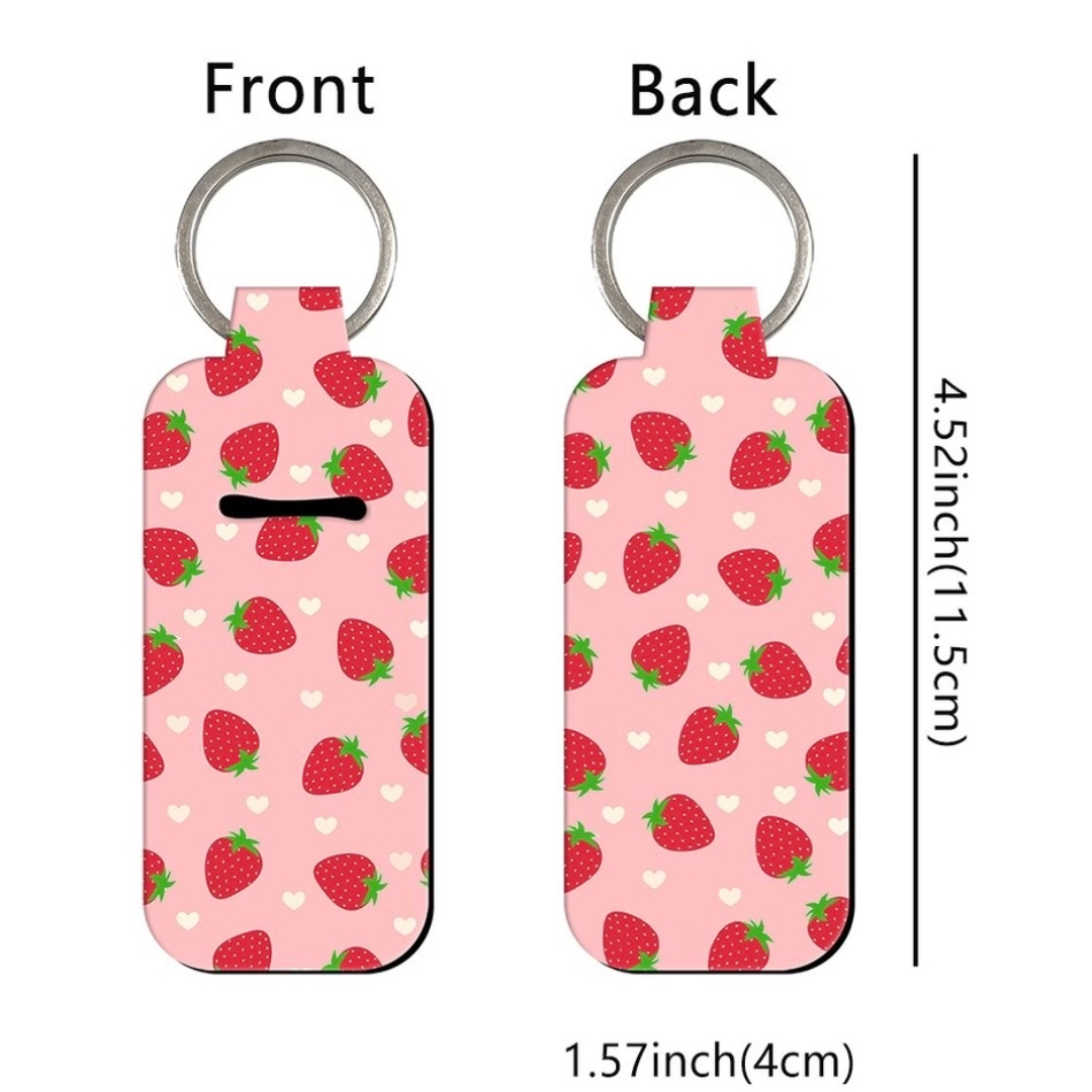 Cherry Strawberry Pattern Chapstick Holder Keychains