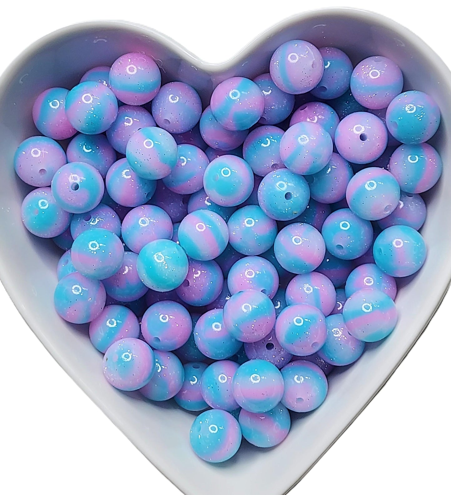 15mm Cotton Candy Glossy Glitter Swirl Beads