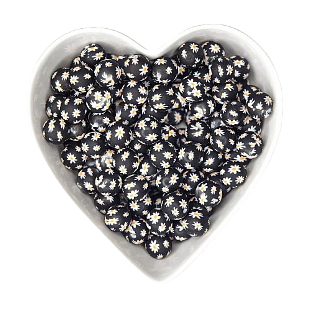 15mm Daisy Printed Silicone Beads