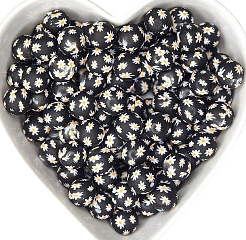 15mm Daisy Printed Silicone Beads
