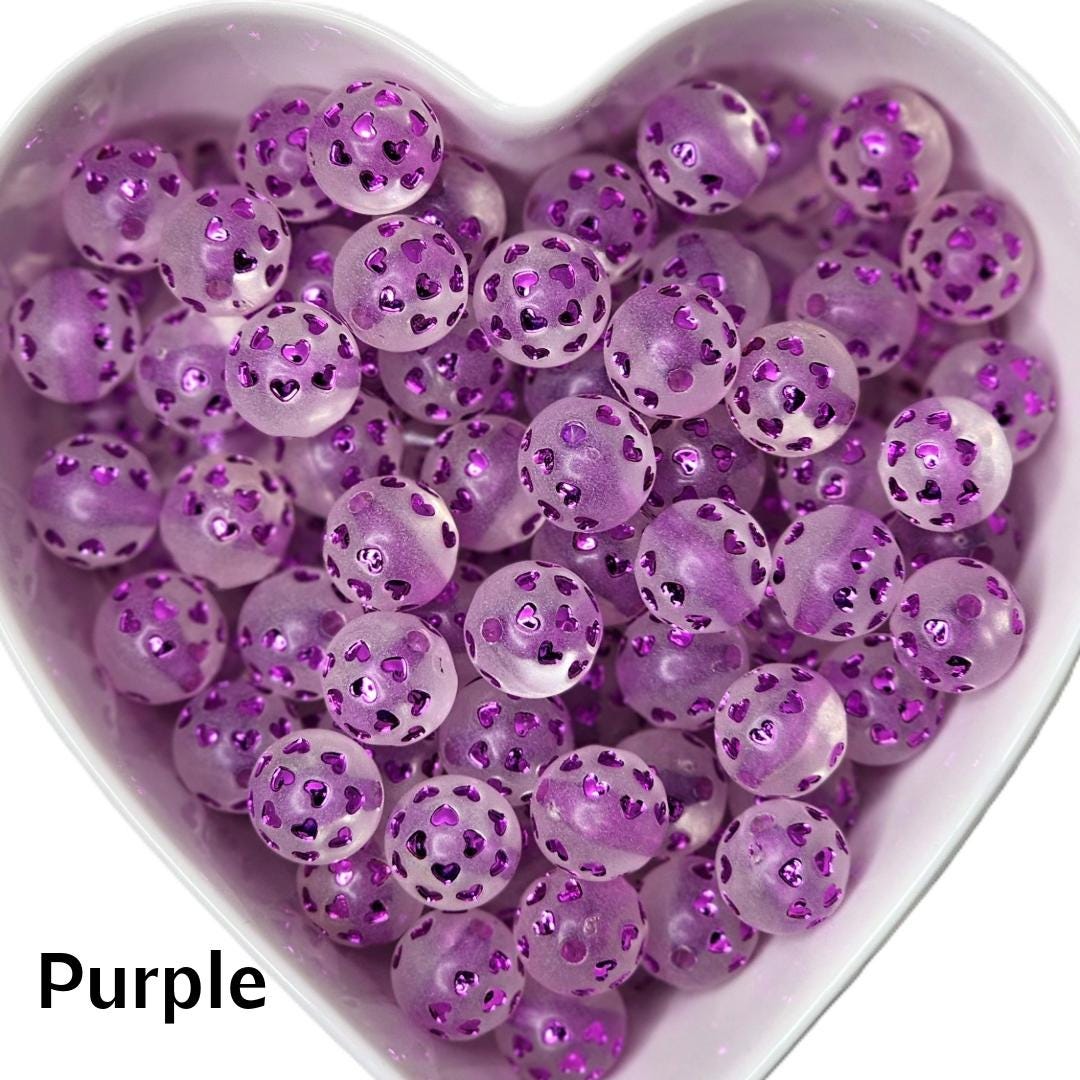 16mm Shiny Color Hearts/Clear Acrylic Beads