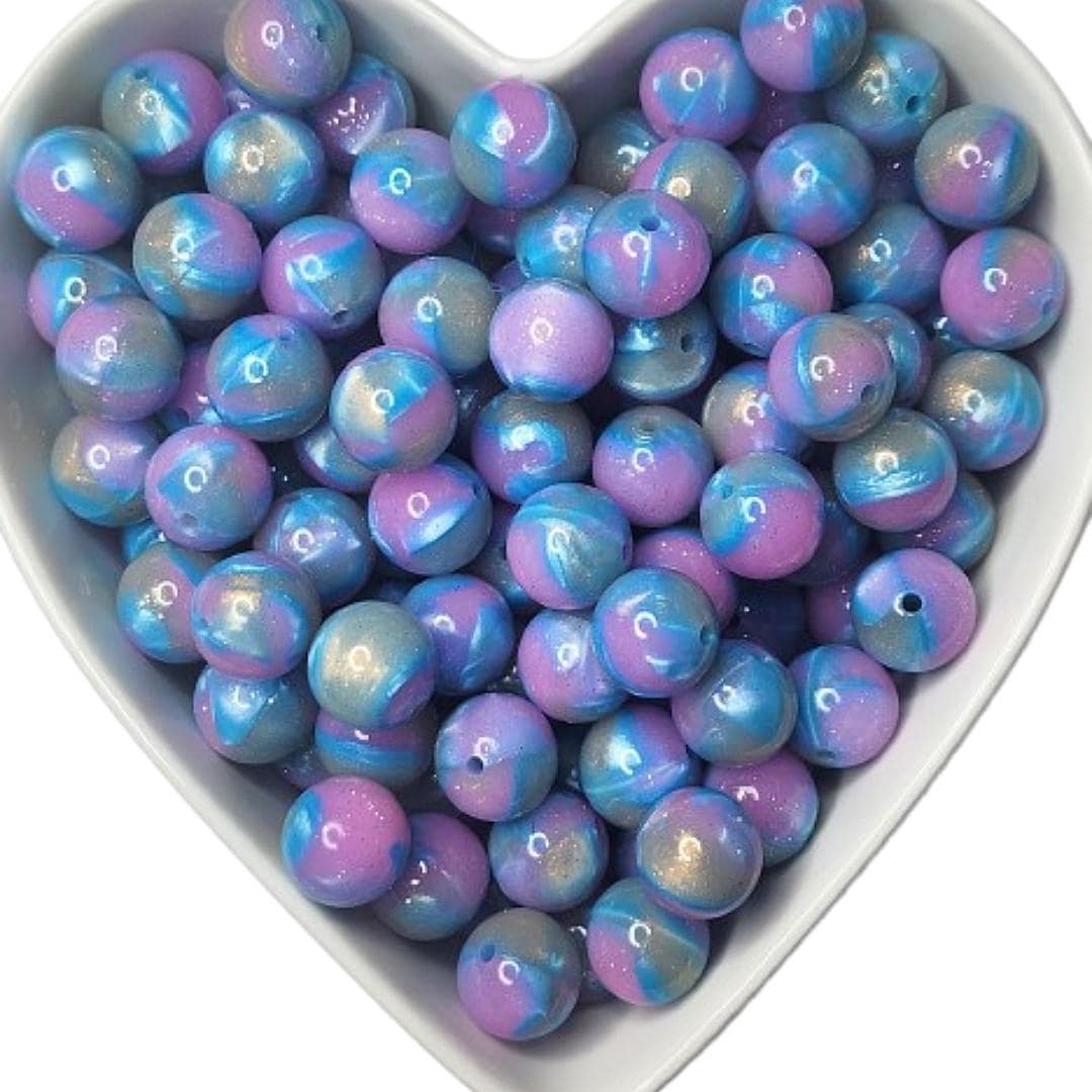 15mm Blue Raspberry Surprise Glossy Glitter Swirl Beads