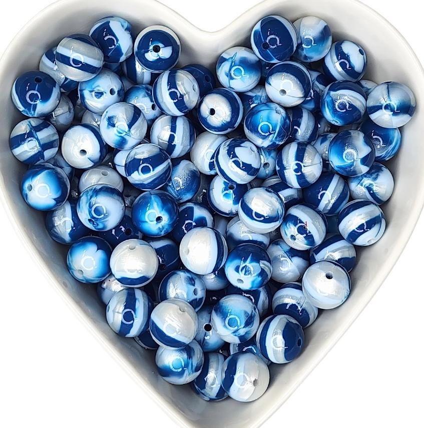15mm Glacier Blue Glossy Swirl Beads