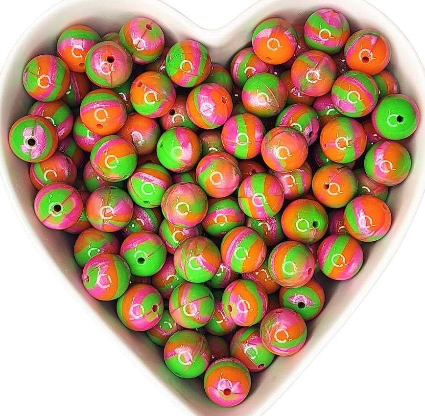 15mm Rainbow Sherbet Glossy Swirl Beads