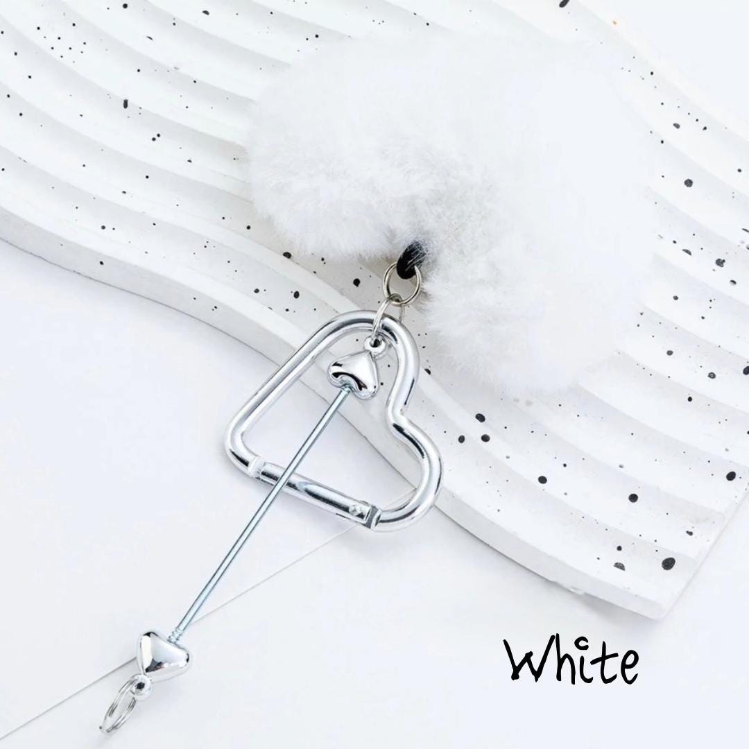 Large Pom Pom Heart Beadable Keychains