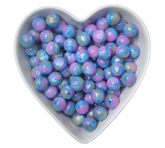 15mm Blue Raspberry Surprise Glossy Glitter Swirl Beads