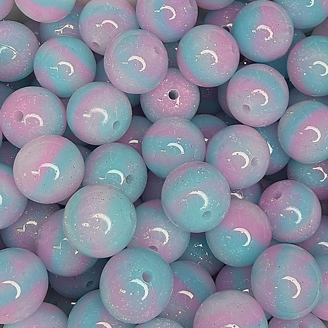 15mm Cotton Candy Glossy Glitter Swirl Beads