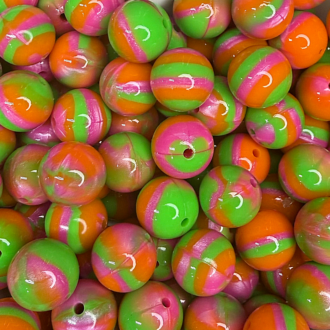 15mm Rainbow Sherbet Glossy Swirl Beads