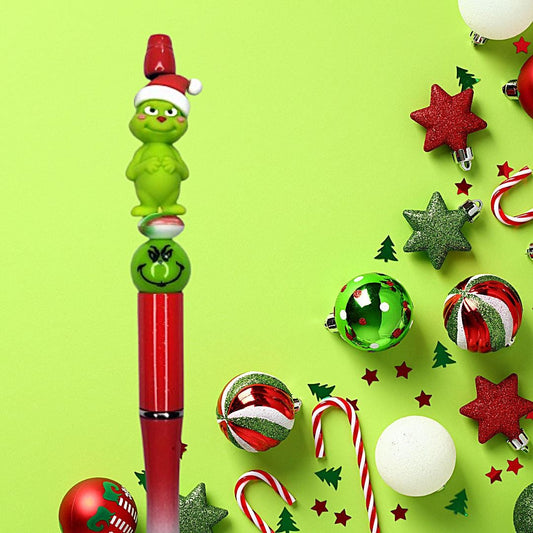 3D Mean Green Guy Christmas Beaded Pen