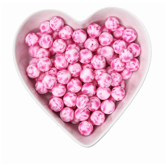 15mm Pink Tie Dye Silicone Beads