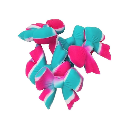 3D Teal and Pink Bow Focal Bead