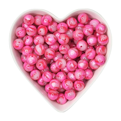15mm Pretty in Pink Glossy Glitter Swirl Beads