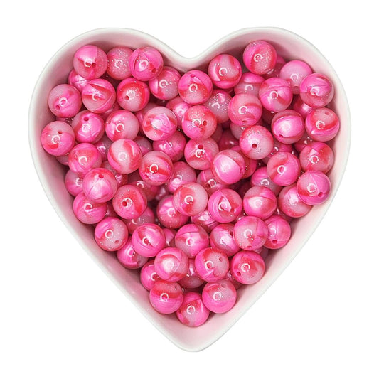 15mm Pretty in Pink Glossy Glitter Swirl Beads