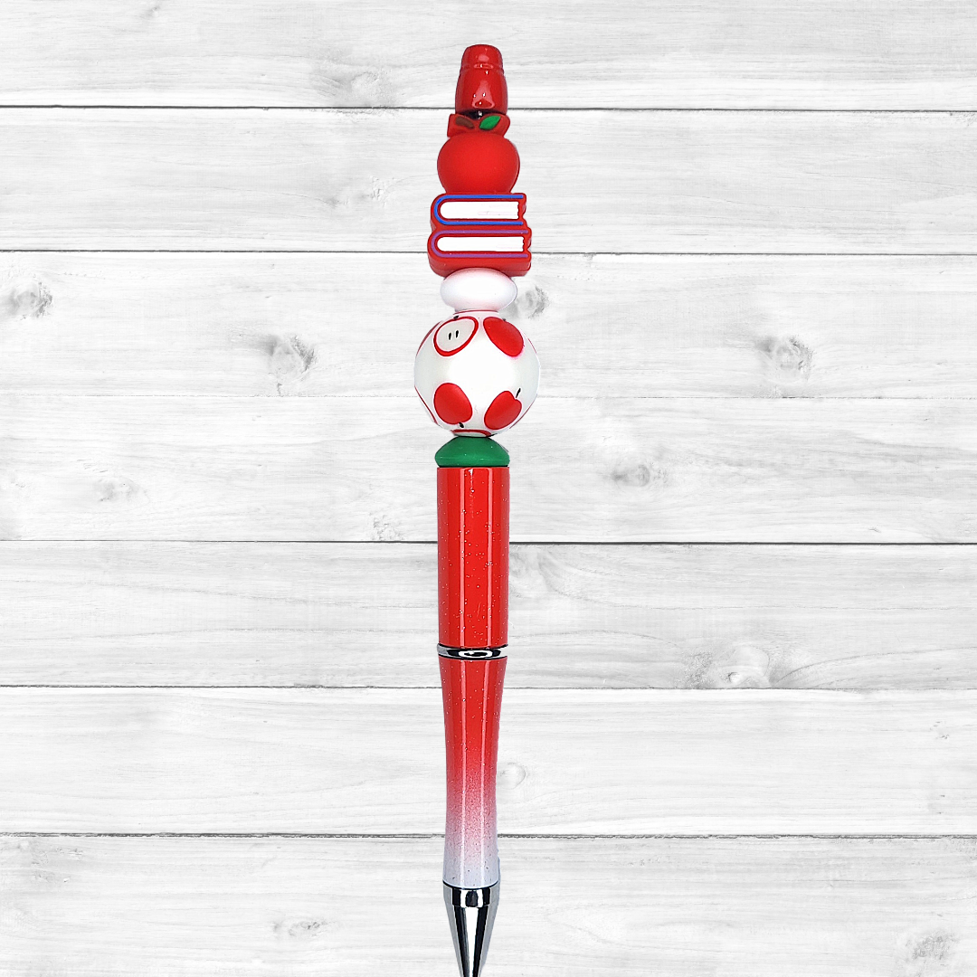 3D Teacher Apple & Books Beaded Pen