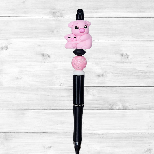 3D Mama & Baby Pig Beaded Pen