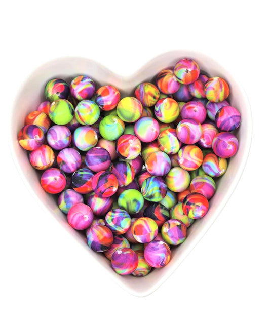 15mm Neon Swirl Silicone Beads