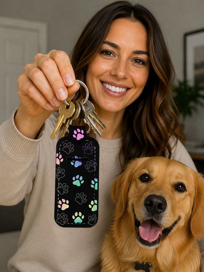 Paw Pattern Chapstick Holder Keychains