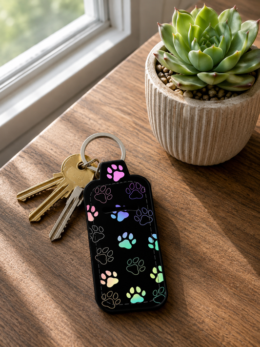 Paw Pattern Chapstick Holder Keychains