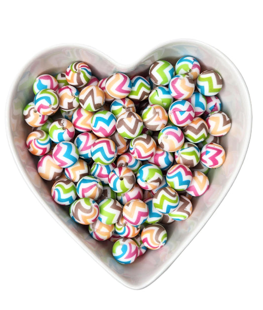 15mm Multi-Color Chevron Printed Silicone Beads