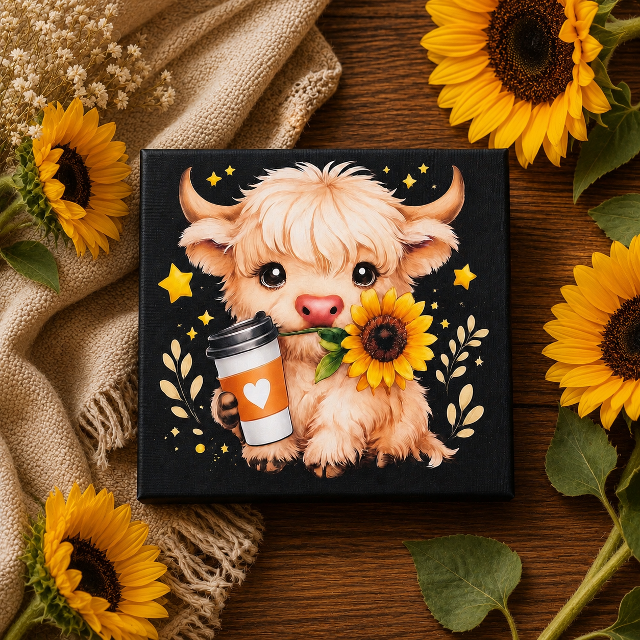 Highland Cow Sunflower & Coffee Focal Bead