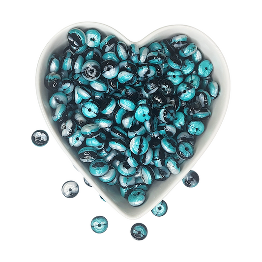 14mm Twilight Glossy Swirl Abacus Bead