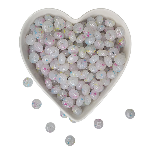 14mm Rainbow Confetti Glossy Abacus Bead