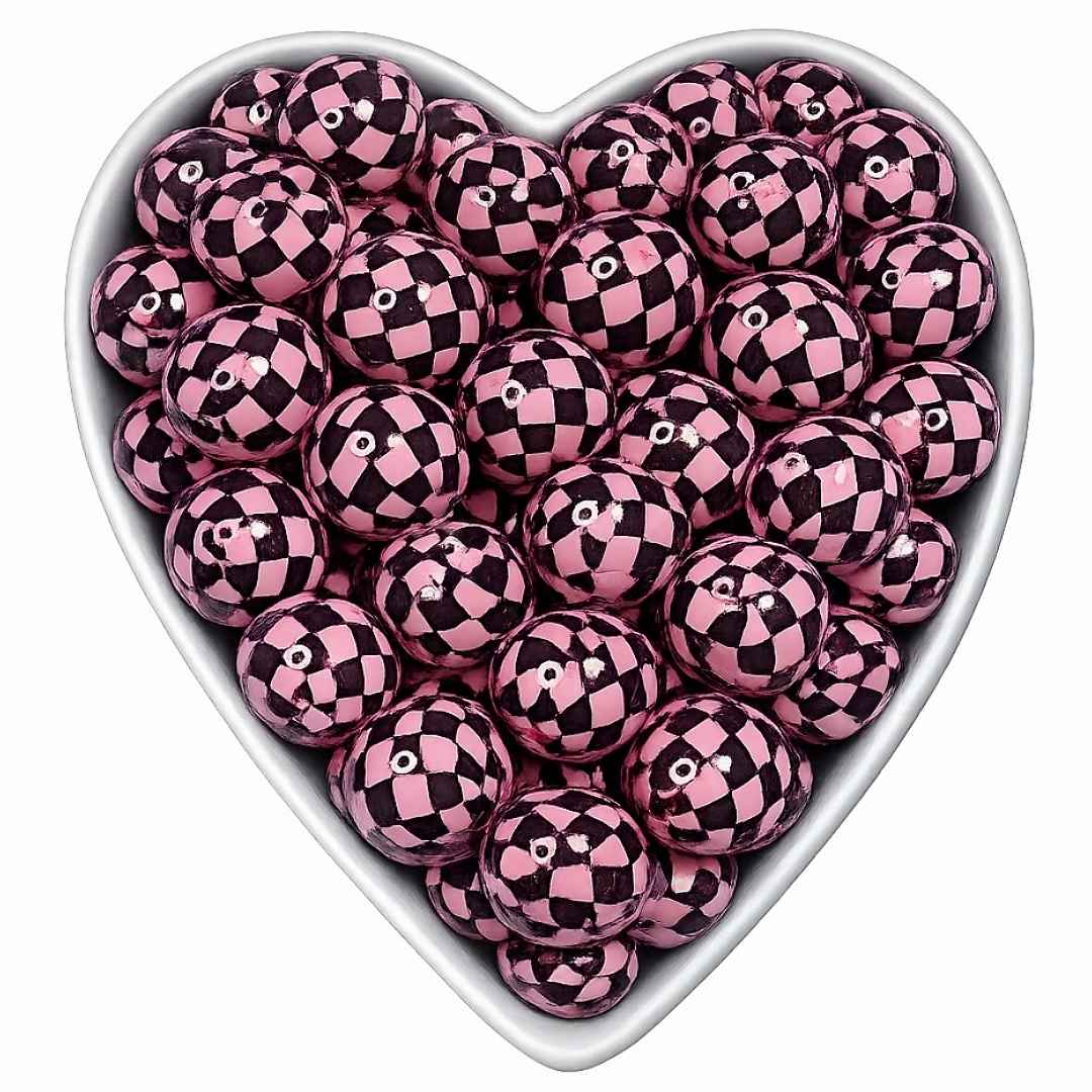 15mm Groovy Pink Checkered Beads