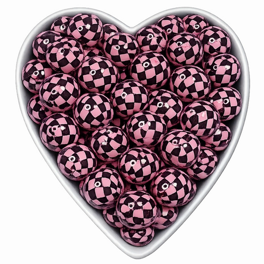 15mm Groovy Pink Checkered Beads