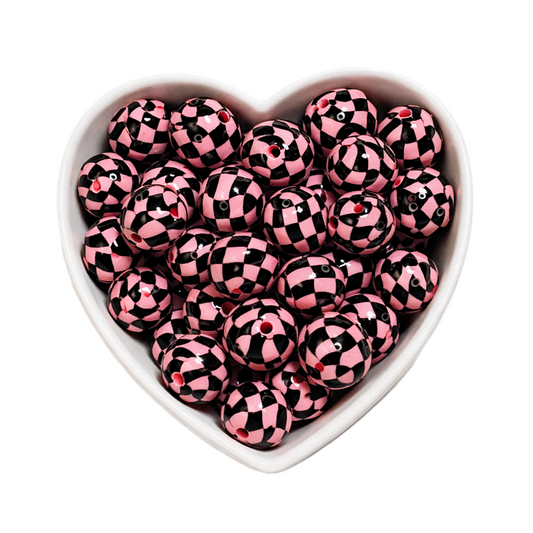 15mm Groovy Pink Checkered Beads