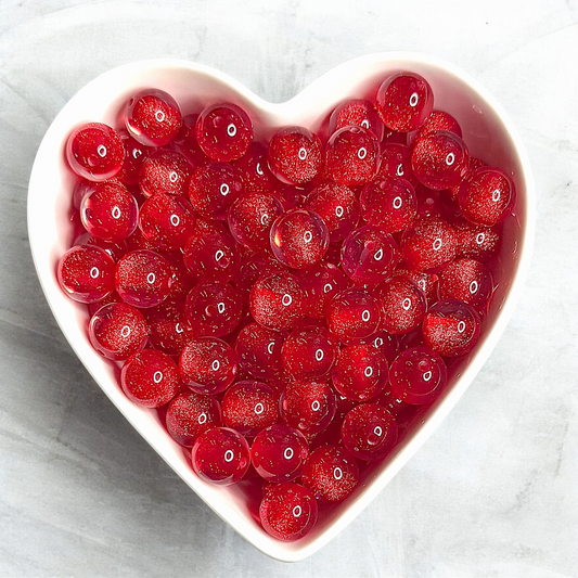 16mm Cherry Red Glittery Beads