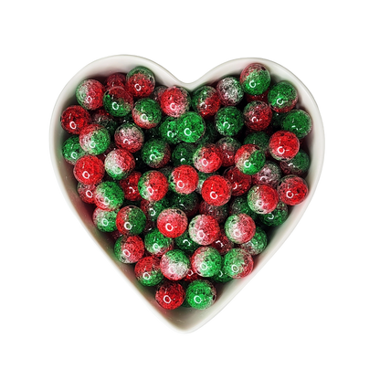 16mm Christmas Red & Green Crackle Beads