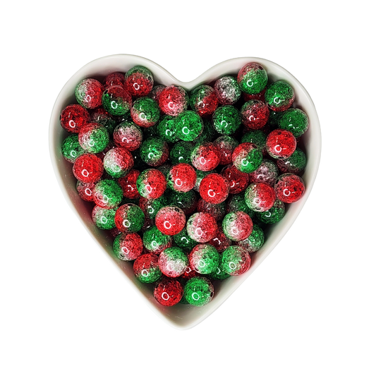 16mm Christmas Red & Green Crackle Beads