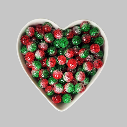 16mm Christmas Red & Green Crackle Beads